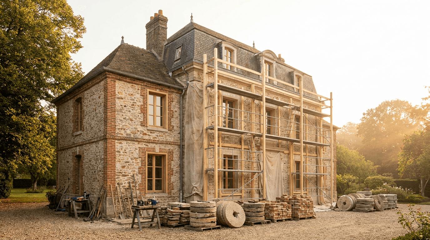 Maison ancienne en meulière d'Île-de-France en cours de restauration